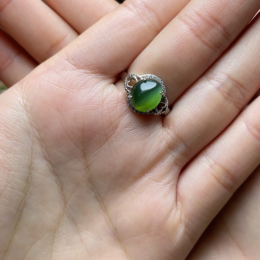 和田玉（碧玉）银S925镶嵌吊坠(赠链)戒指