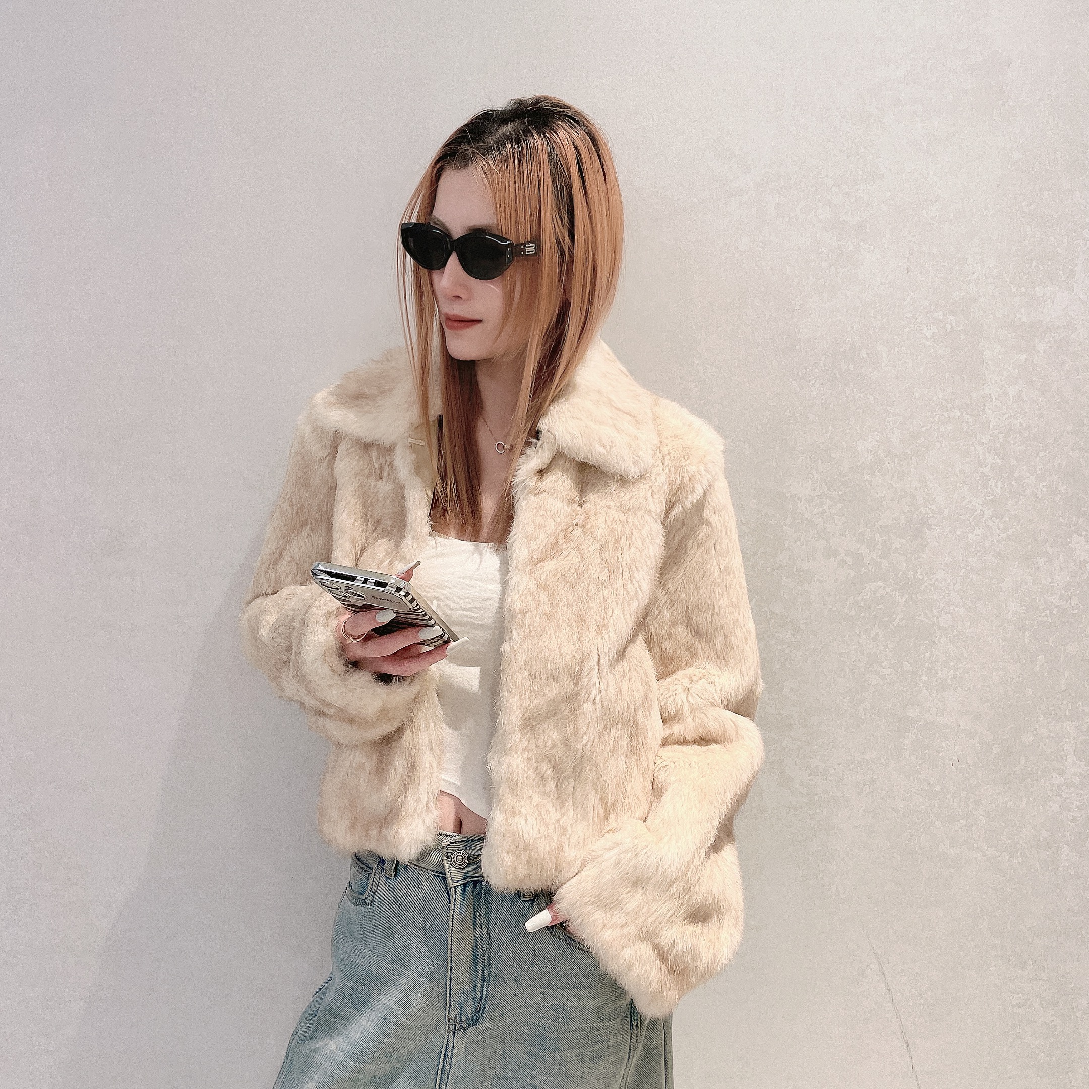 【早早专属】新款兔毛皮毛一体短款皮草外套女百搭洋气时尚小香风