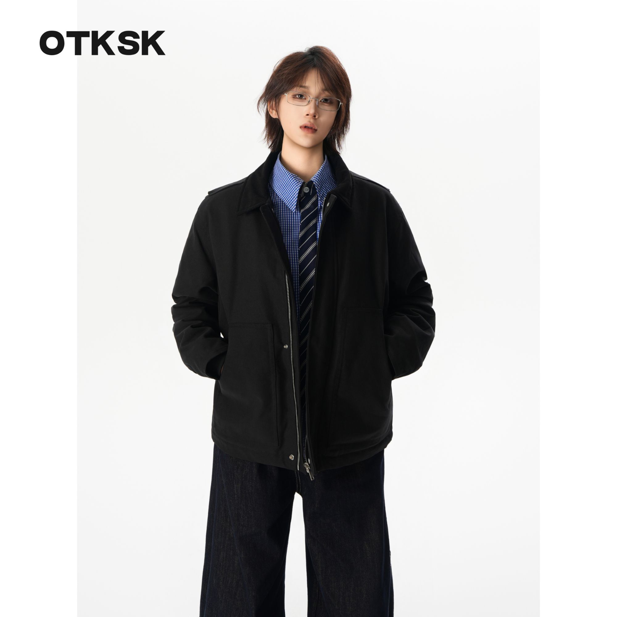 otksk美式复古情侣底特律翻领外套撞冬季长袖工装夹克百搭HY8552