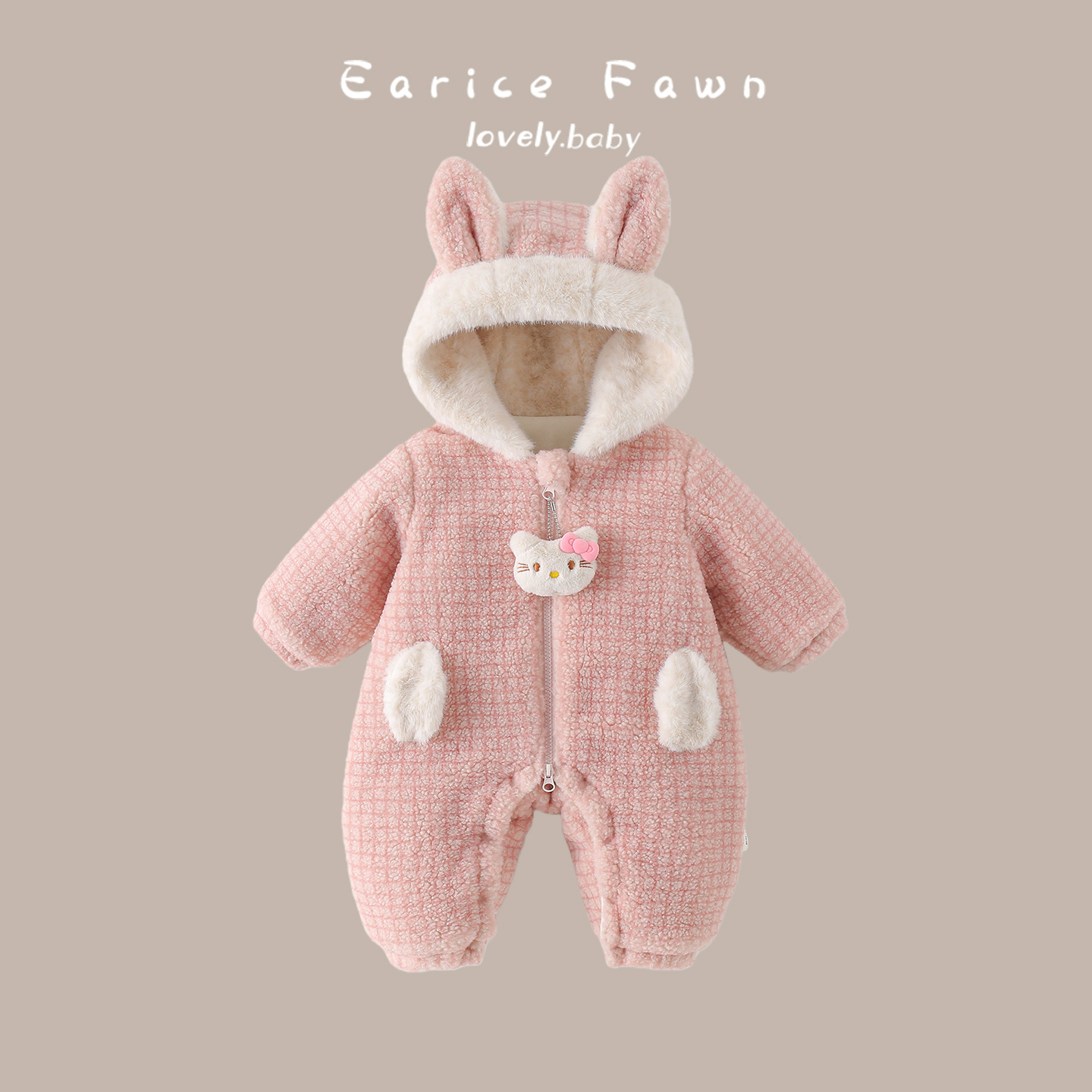 DZ婴儿衣服冬季女宝宝外出加厚连体衣满月百天可爱爬爬服保暖棉衣