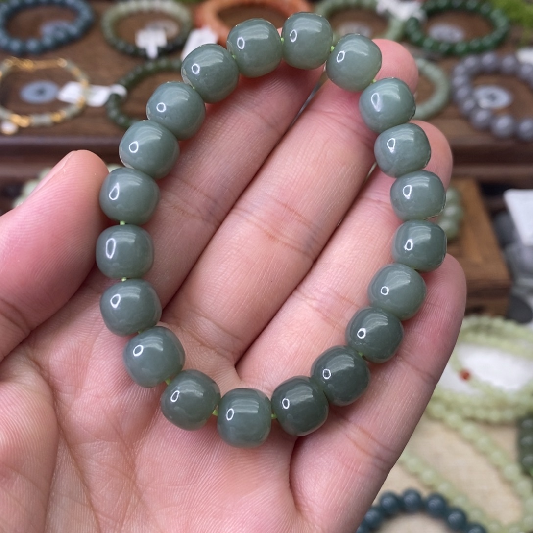 和田玉未镶嵌手链且末蓝老型珠卡10