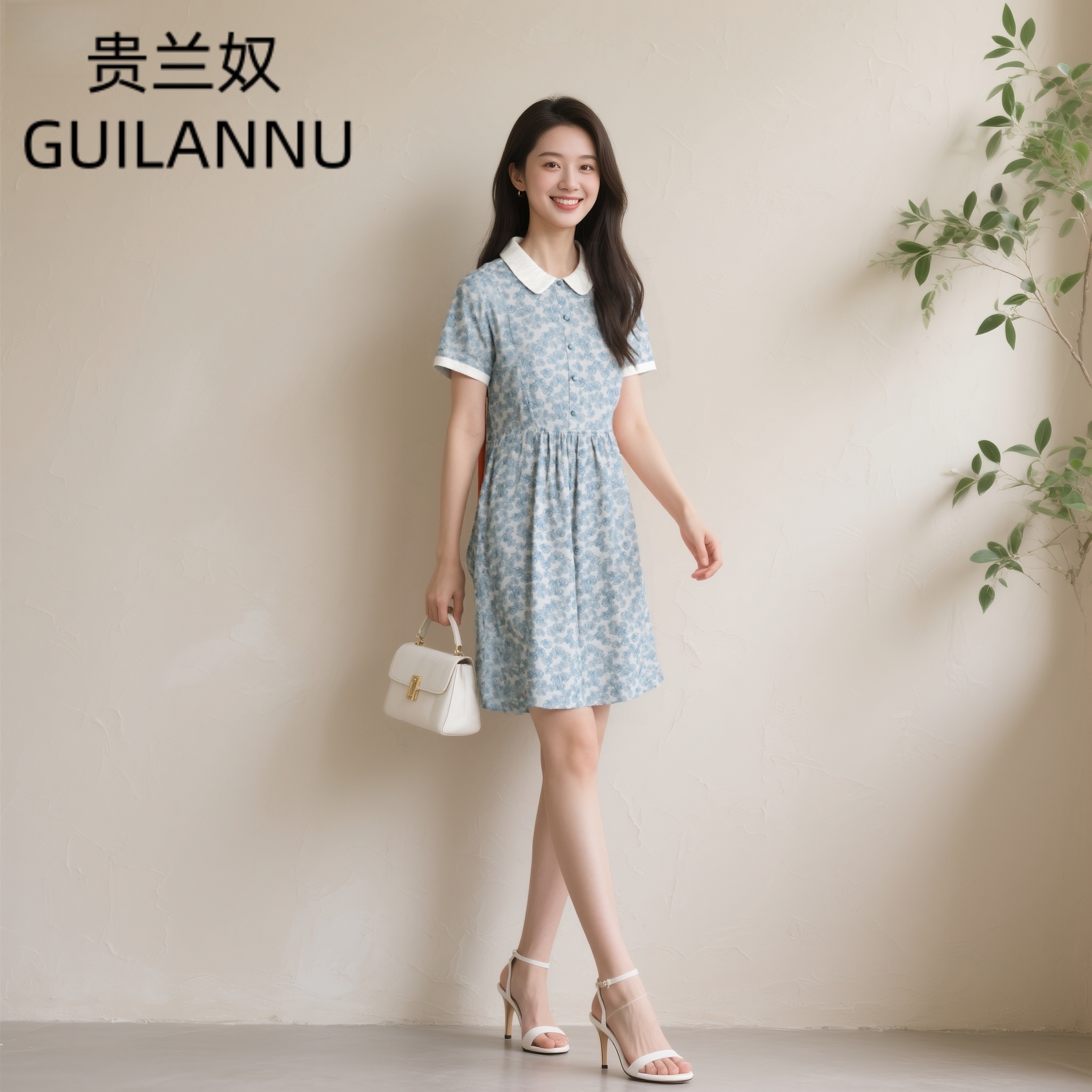 W972夏季碎花拼接连衣裙显瘦晕染复古