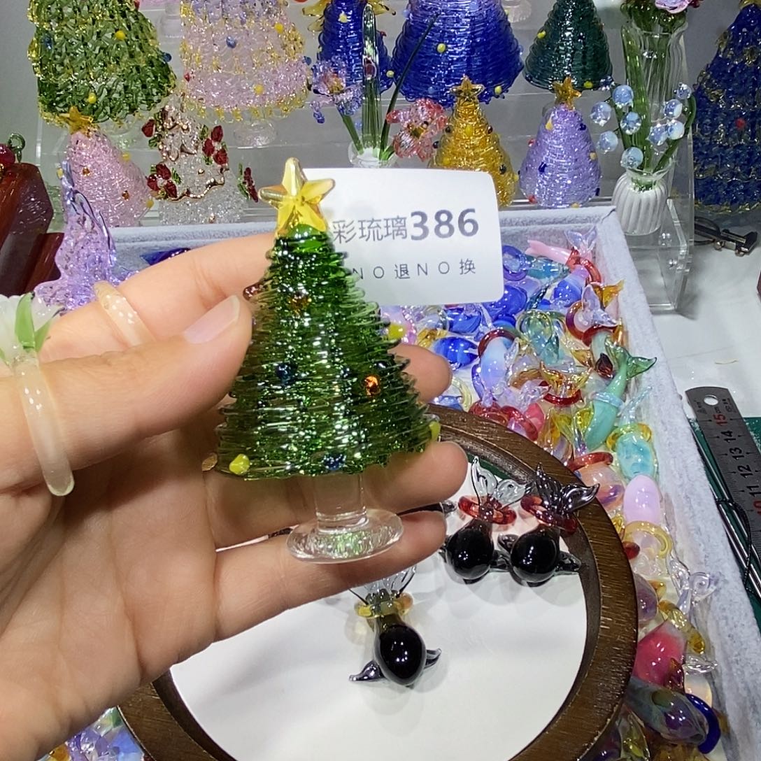 猫***印玻璃颈饰386绿色圣诞树