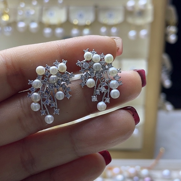 淡水珍珠耳饰银S925镶嵌