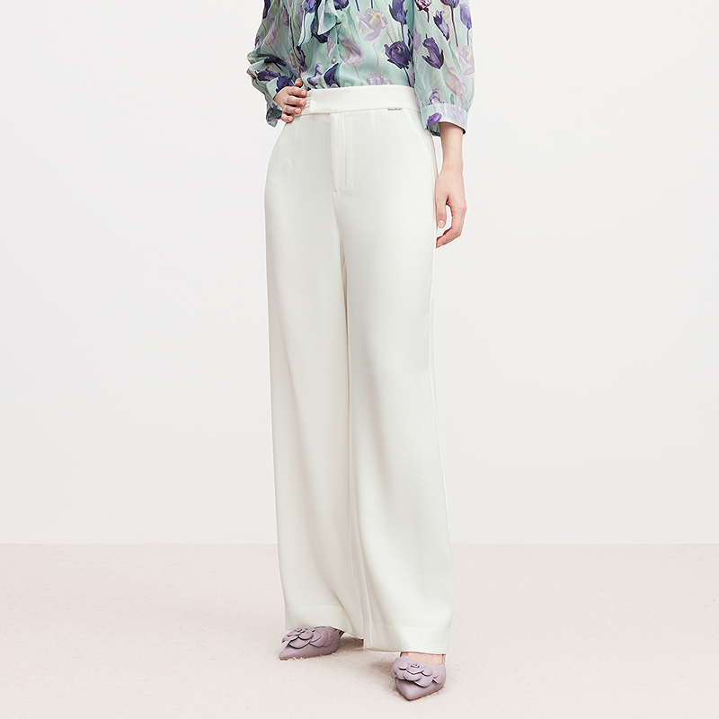 【通勤美学】珂莱蒂尔时尚高腰休闲裤瘦版阔腿裤西装白色显瘦简约