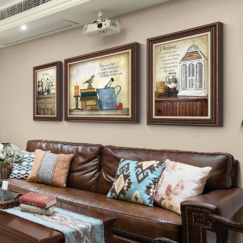 《田园逸事》客厅沙发背景墙挂画美式三联画简美壁画乡村风格装饰画