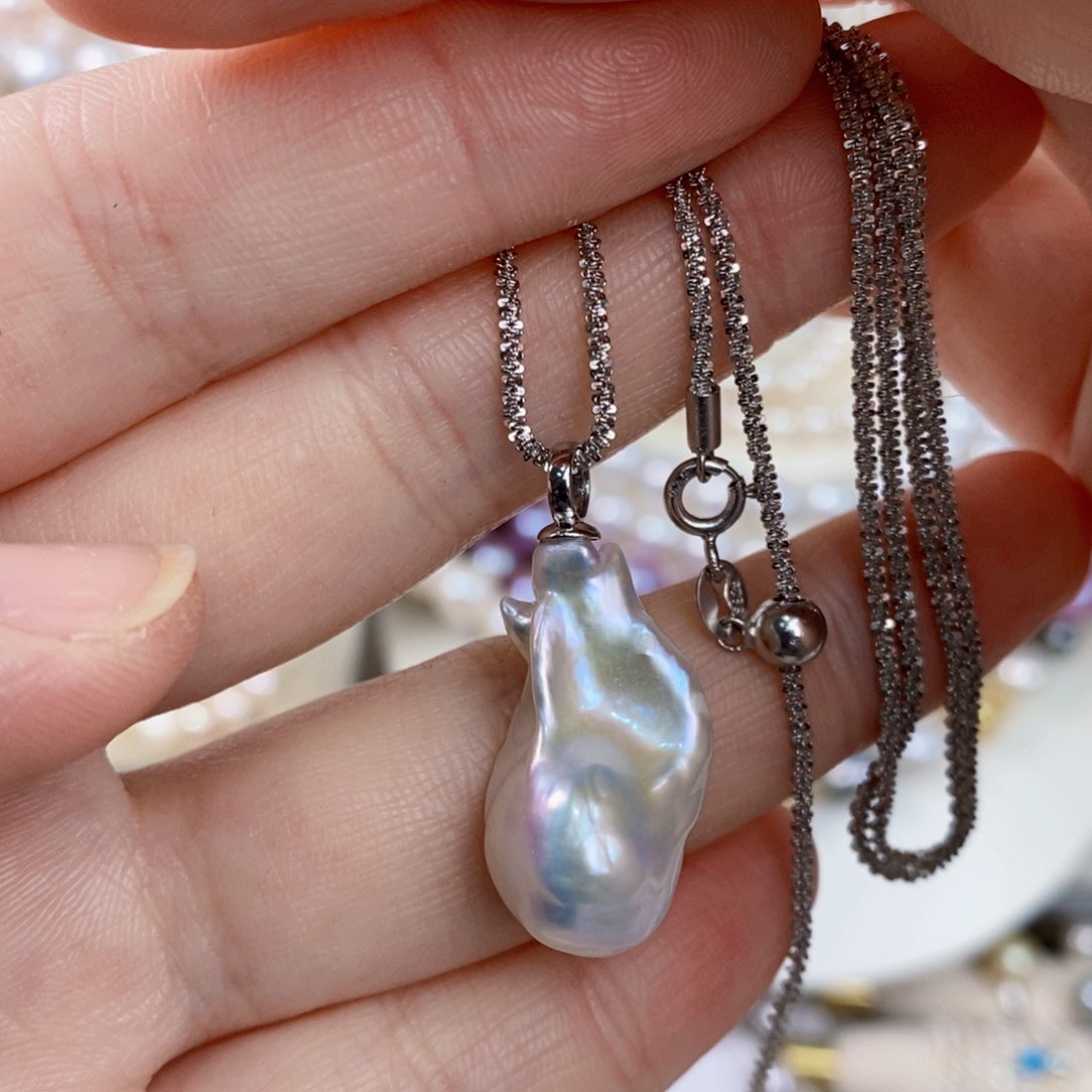 淡水珍珠吊坠(赠链)银S925镶嵌巴洛克珍珠