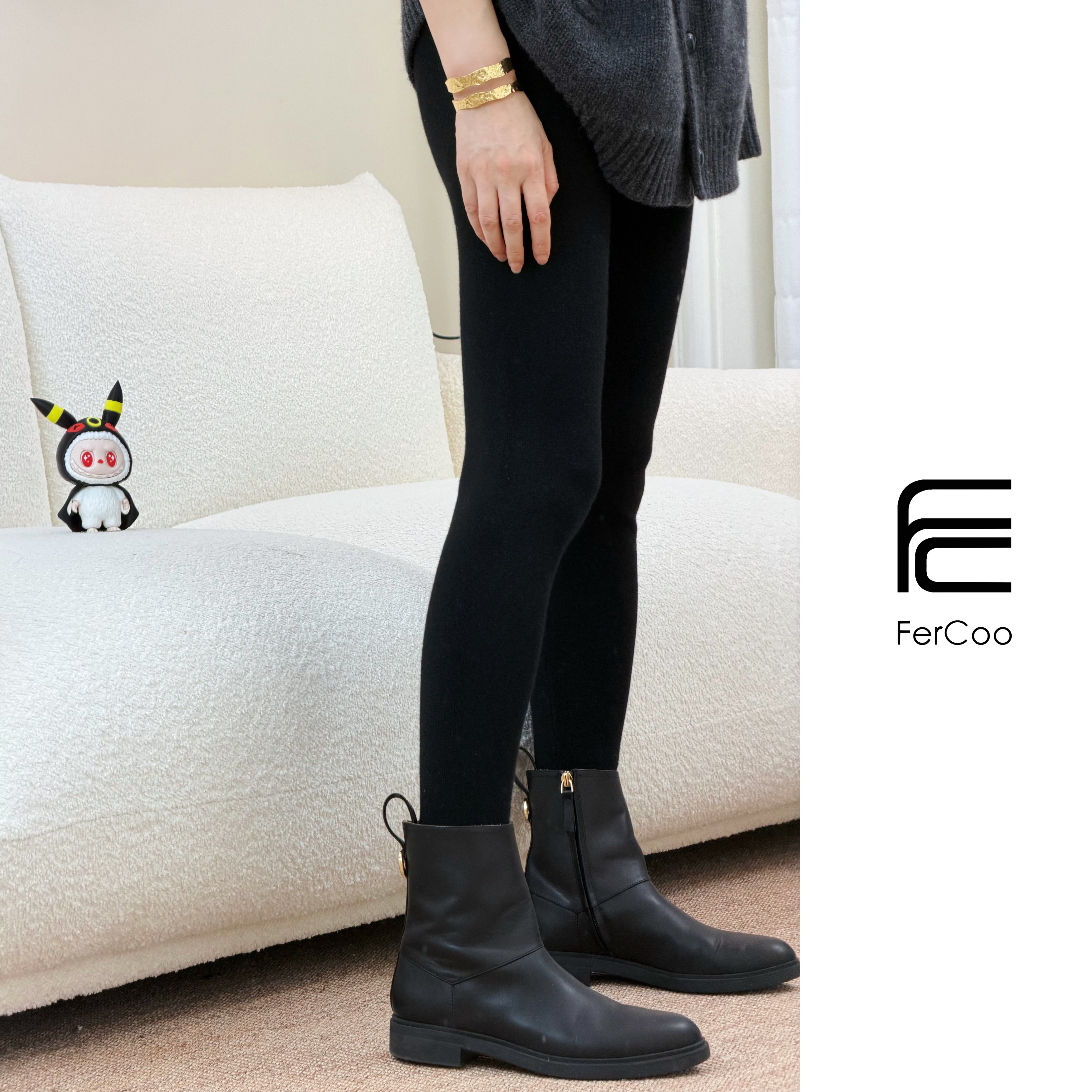 FERCOO“瑜伽暖意”冬季显瘦保暖松紧腰修身山羊绒针织打底裤瑜伽裤