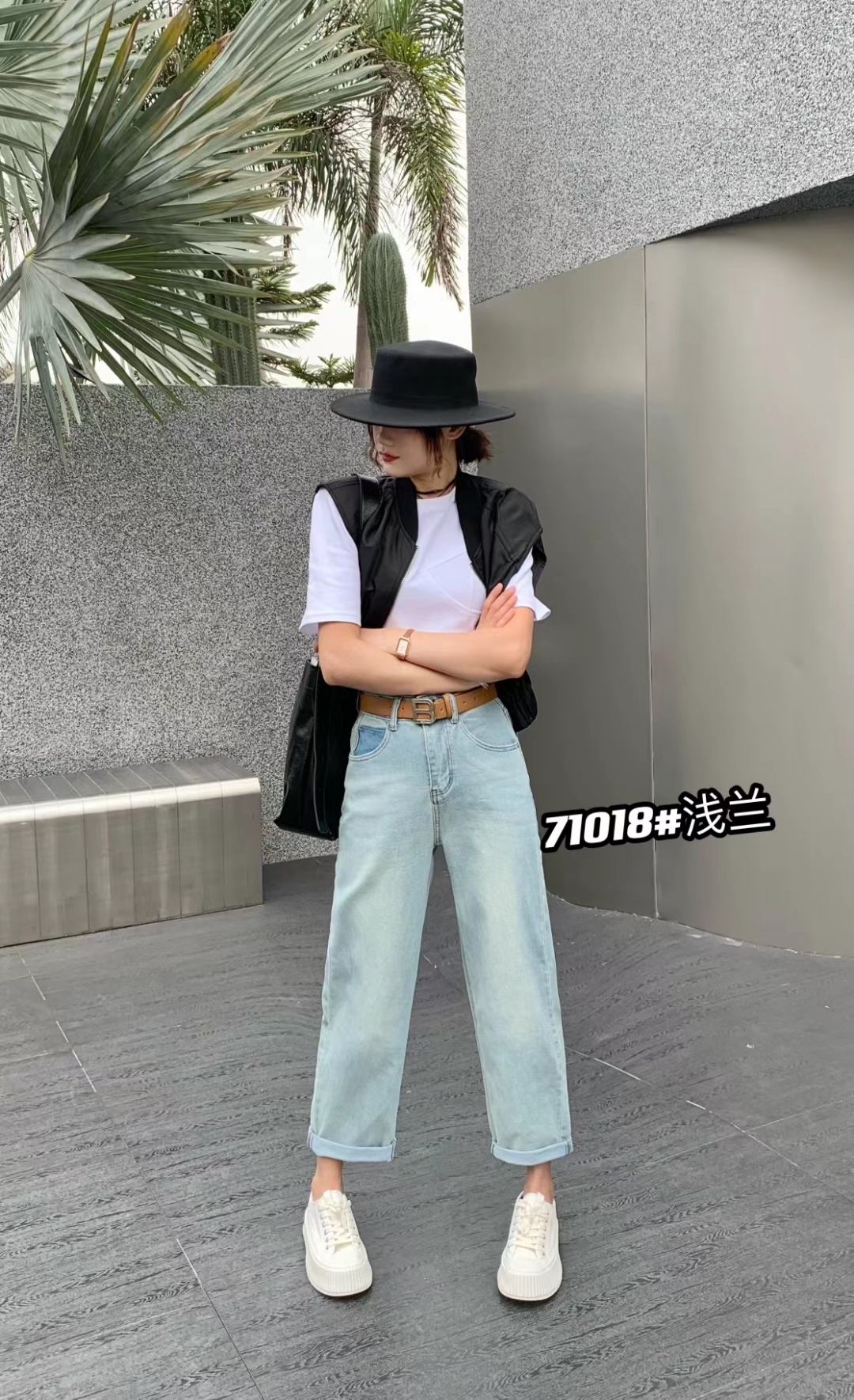 718#浅蓝2025年春夏新款高品质高弹男友裤时尚宽松百搭韩版夏季