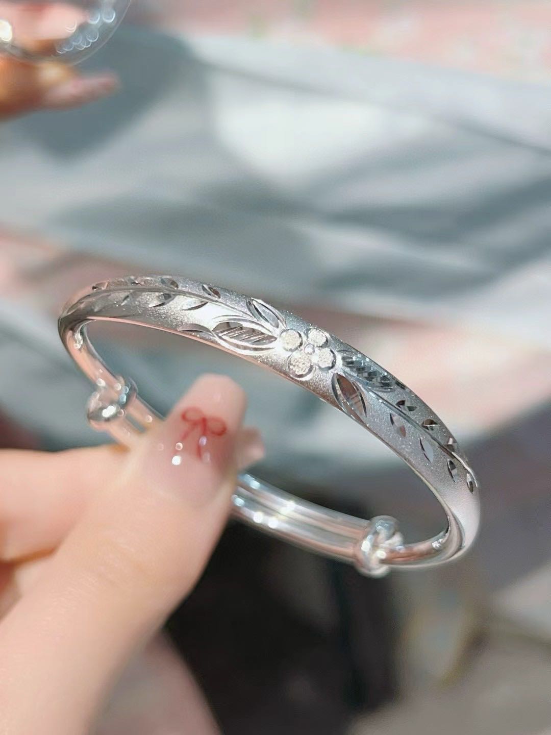 足银手镯 雪银银匠/足银长辈手镯大气时尚百搭实心30克左右