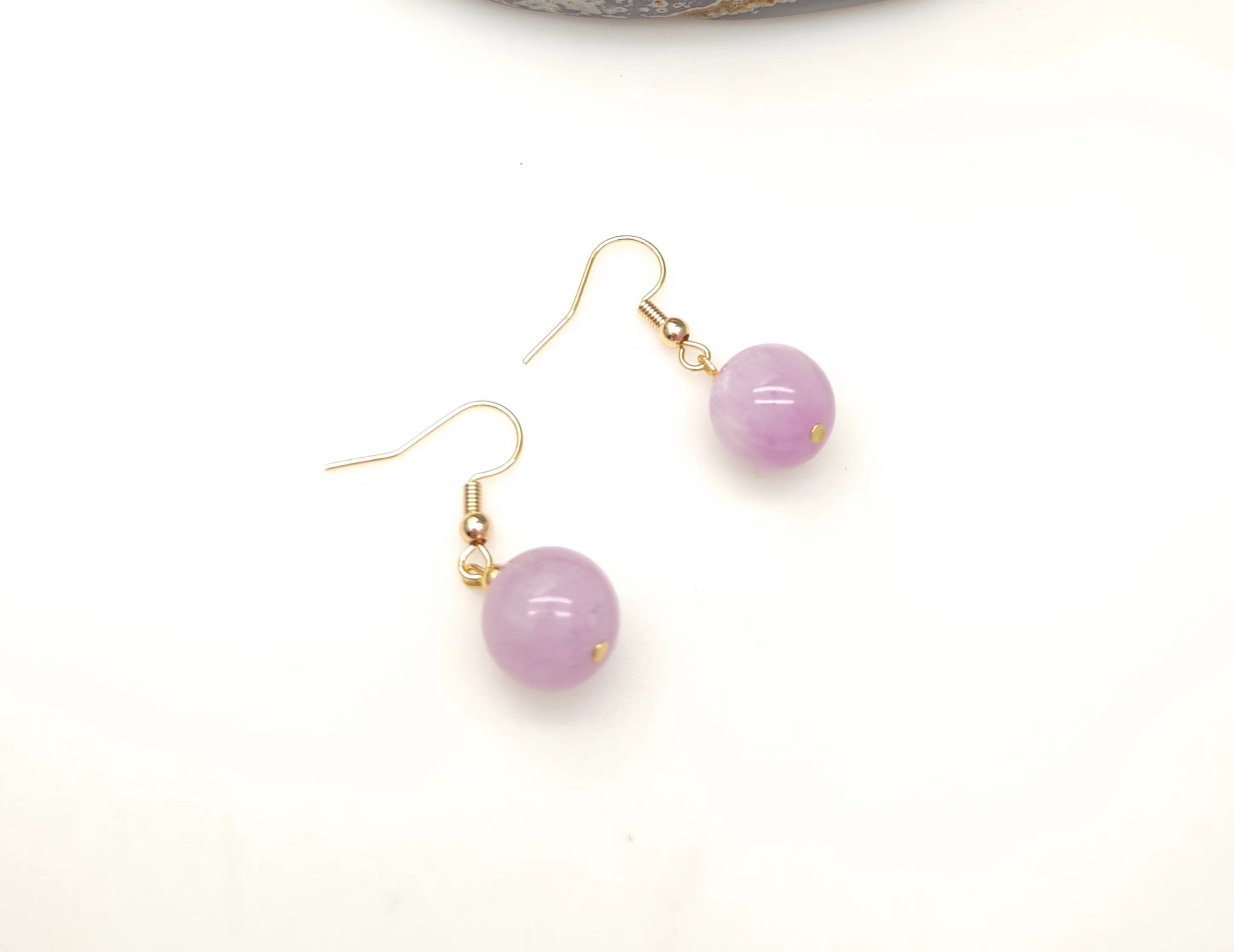 12mm 紫锂灰耳环  圆珠设计款 珠宝 