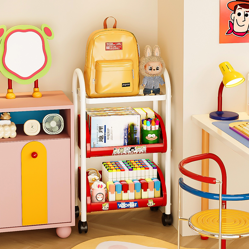 雅图诗书包置物架可移动书架小推车学习放置神器书桌旁边收纳架子