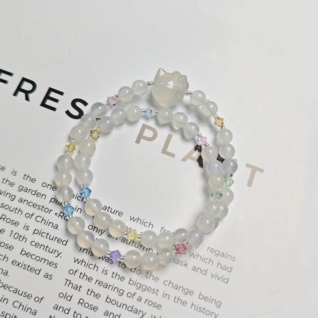 【hi 小猫】荔枝冻玛瑙双圈kt小猫手链6+(多样发其一) XF211