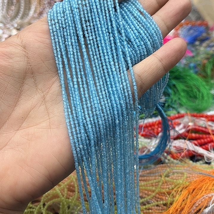 玛瑙/玉髓未镶嵌珠宝半成品2条2mm左右海蓝宝