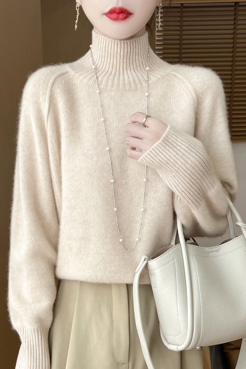 100%羊绒衫女士秋冬季厚款长袖针织衫半高领纯色显瘦毛衣宽松百搭