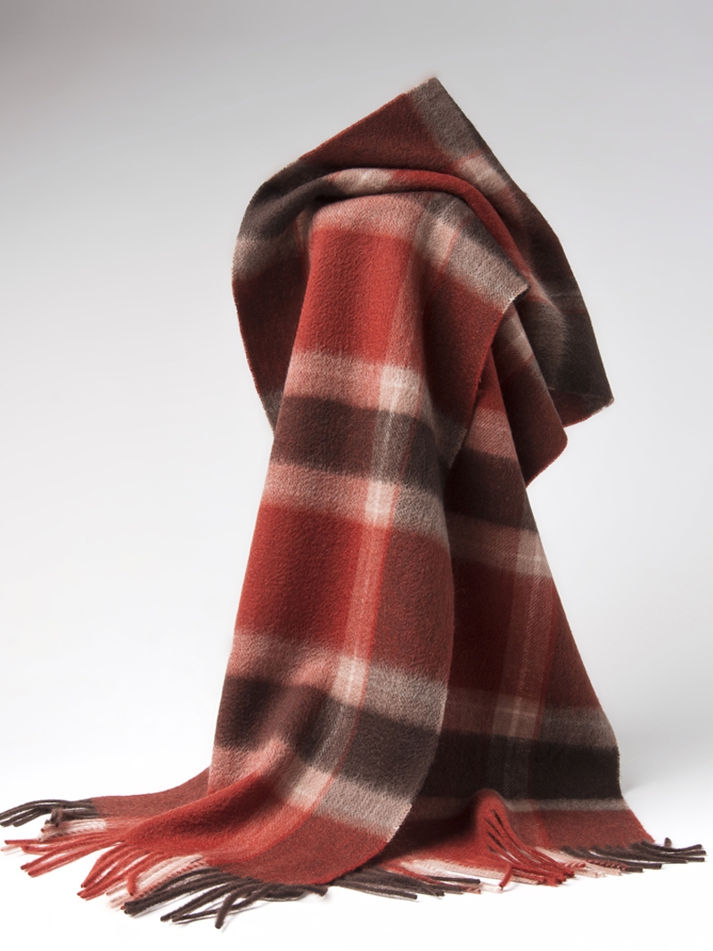 100%山羊绒秋冬围巾红色韩系氛围感围脖百搭红色复古长款格子围巾