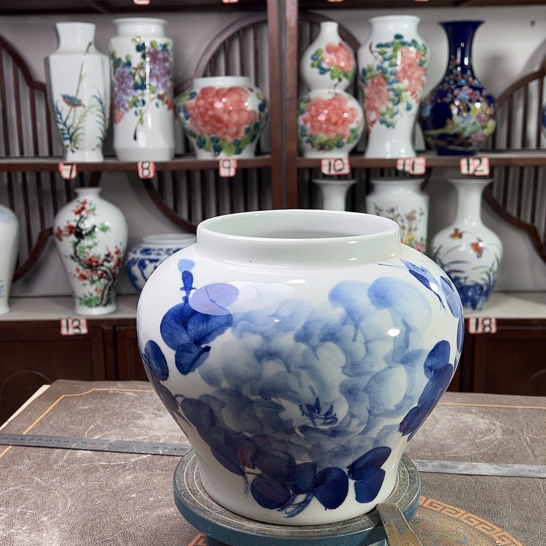 摆件陶景德镇陶瓷大口青牡