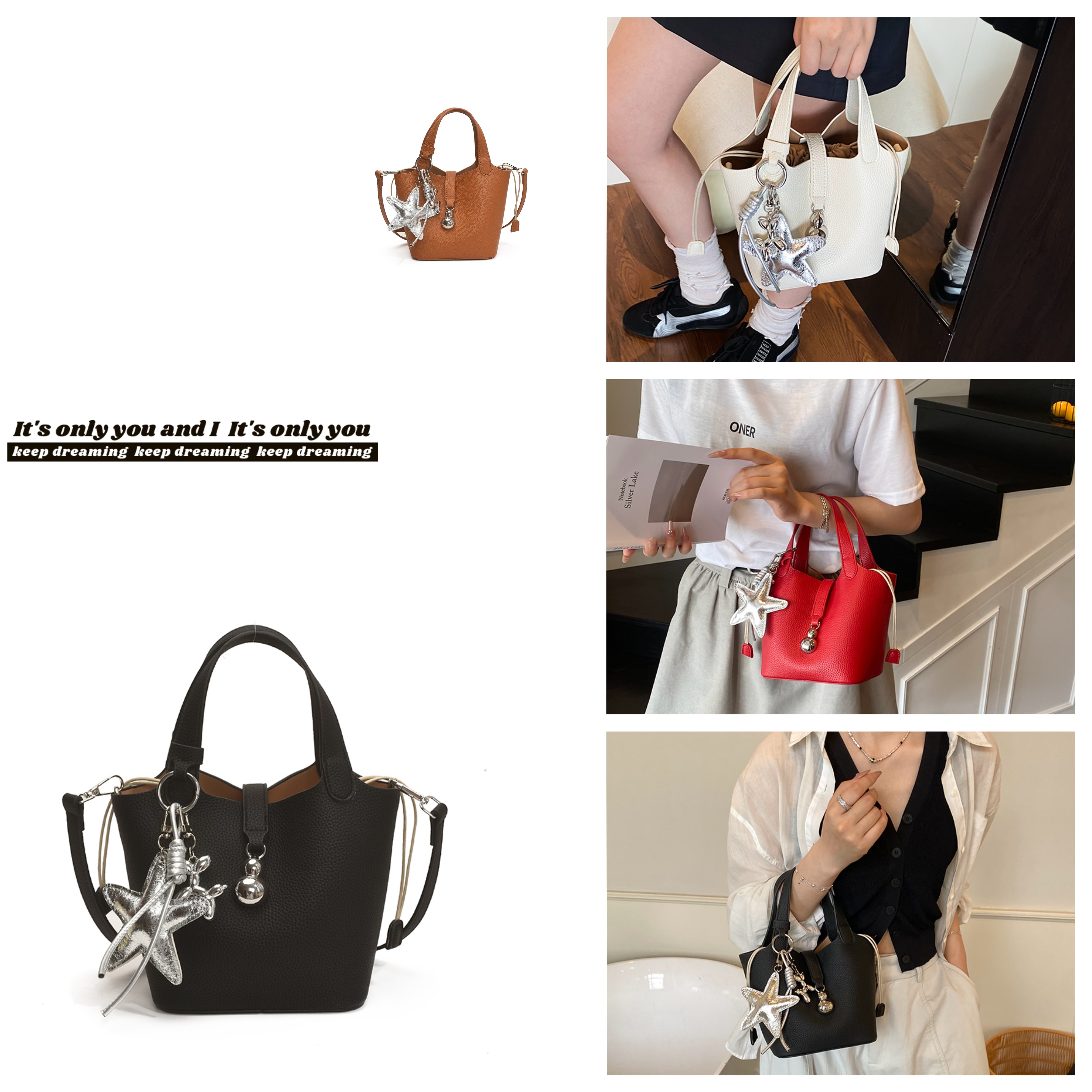 梦幻紫菜篮子包女百搭手提水桶包大容量高级感手拎子母包8033