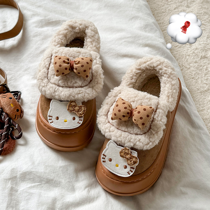 耍鞋 diy棉鞋可爱卡通厚底毛毛鞋女生防滑加绒保暖软底棉拖鞋冬季