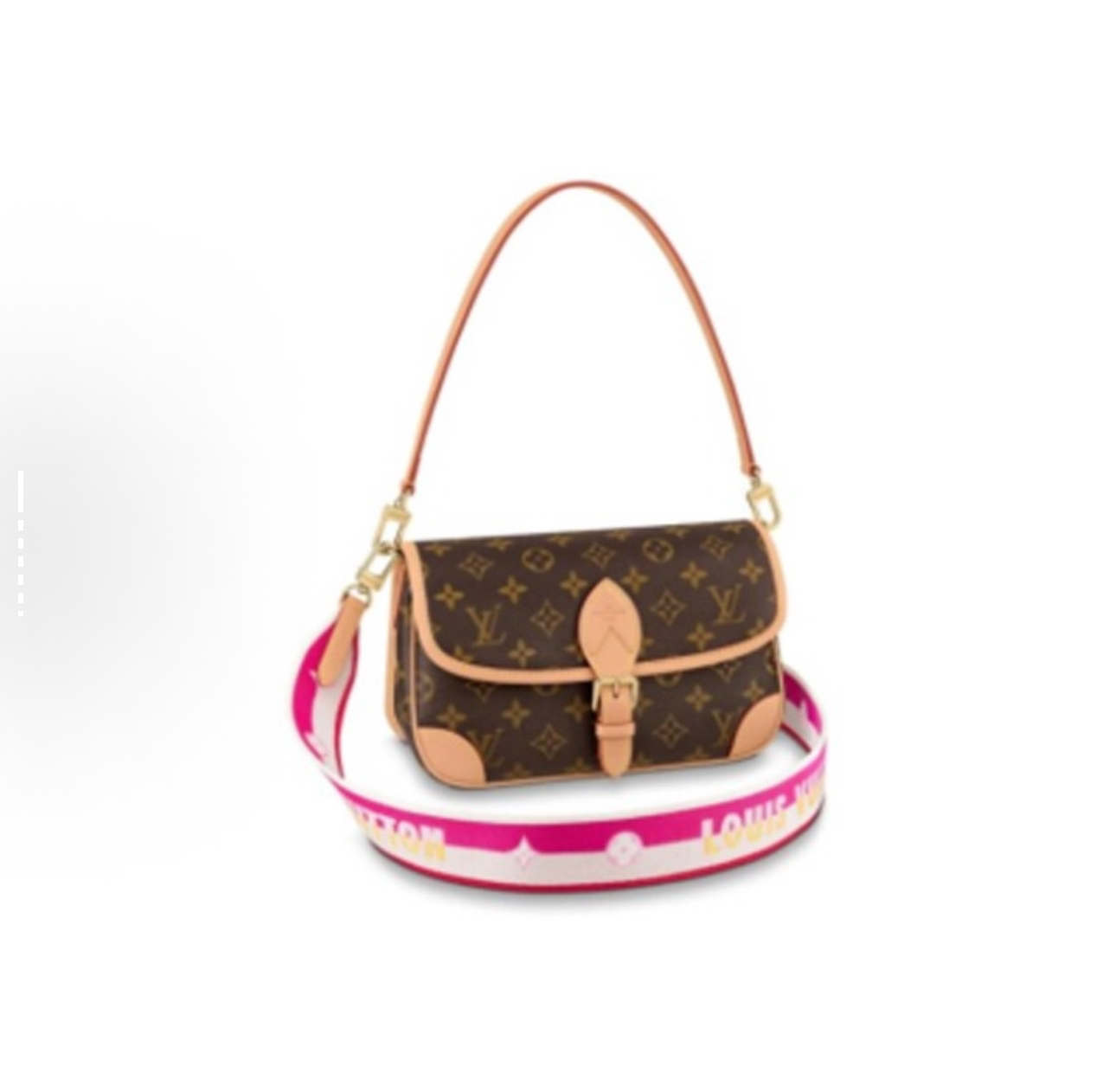 99新 LouisVuitton/路易威登 经典老花粉肩法棍包单肩腋下包芯片