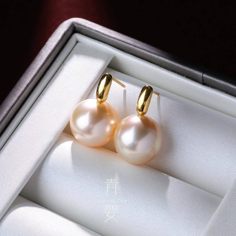 海水干枯澳白珍珠耳钉10-11mm18K金镶嵌百搭款耳环*多样性发一对