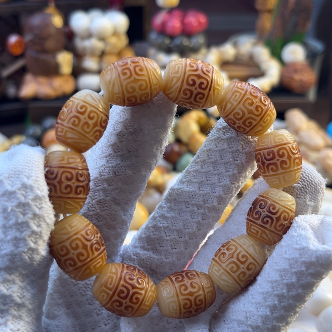 菩提根/象牙果手串-云纹桶珠