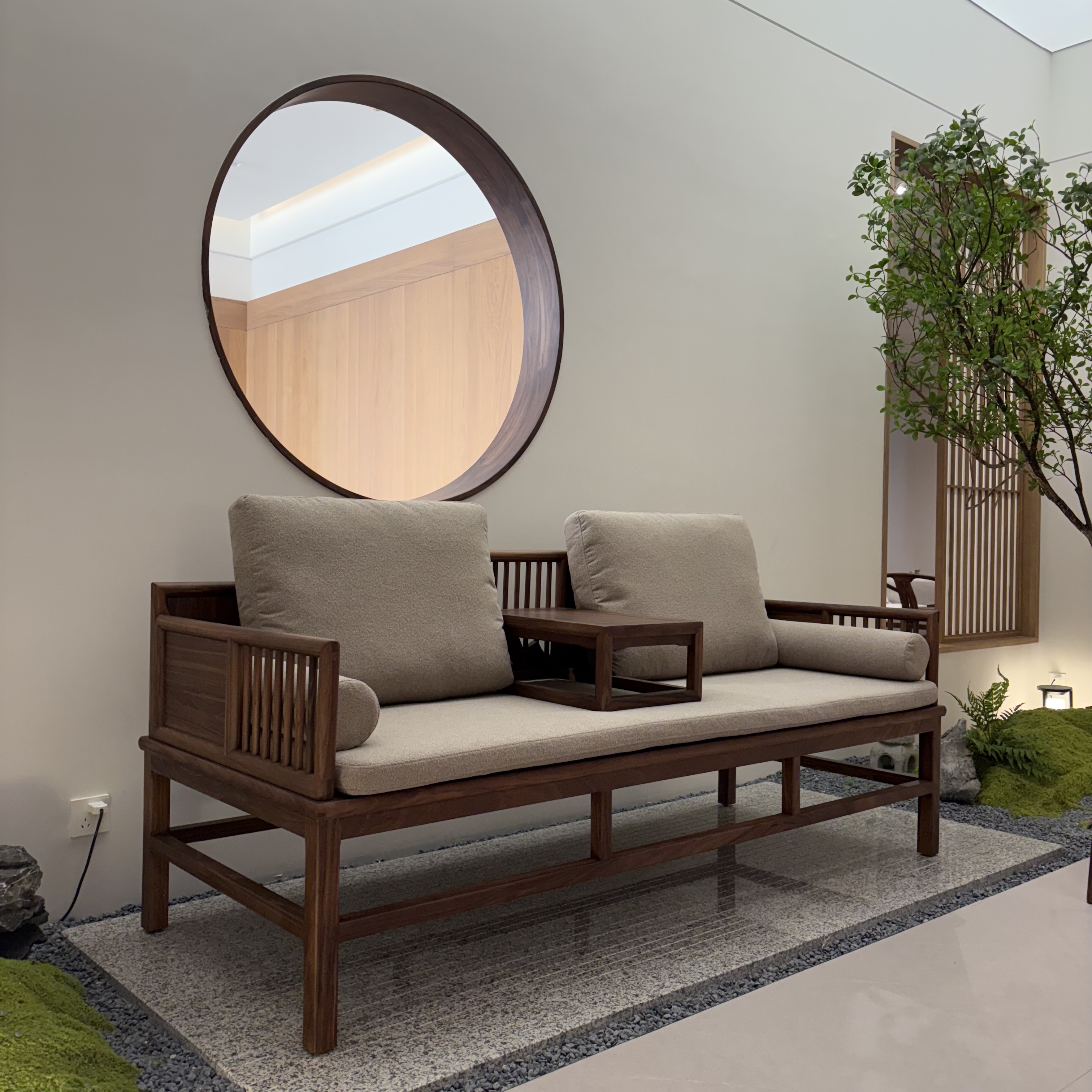 KSF815#罗汉床宋式美学乌金木沙发客厅新中式极简棉麻布艺皮质