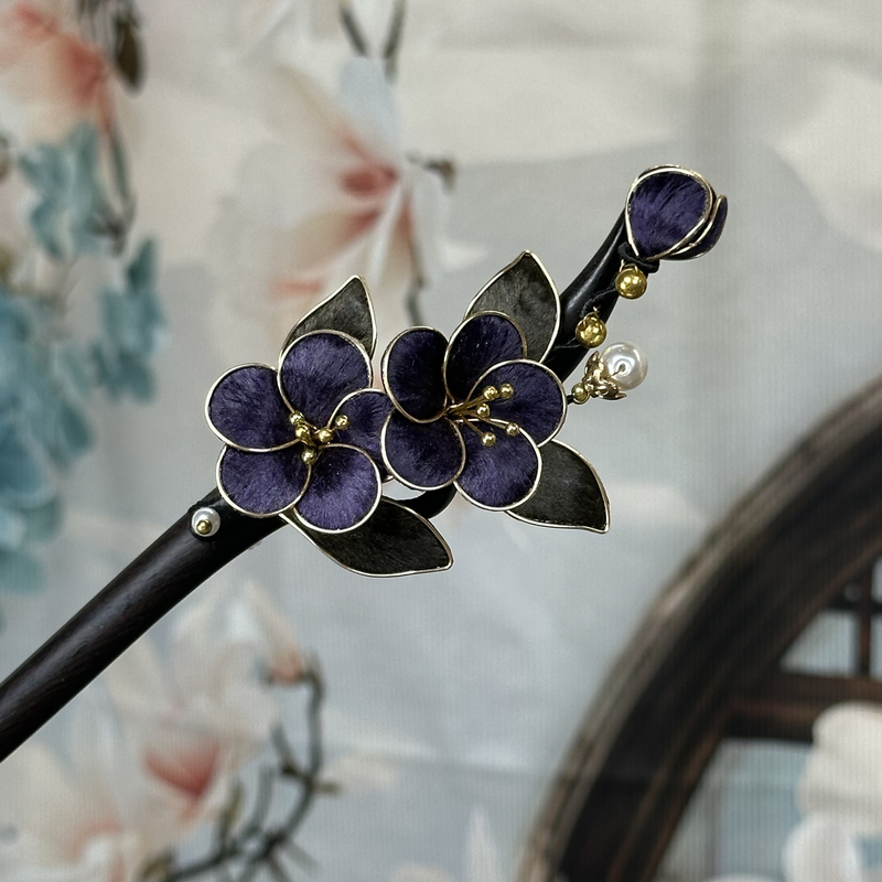 S034罗兰手工非遗绒花中式古风百搭日常檀木发簪