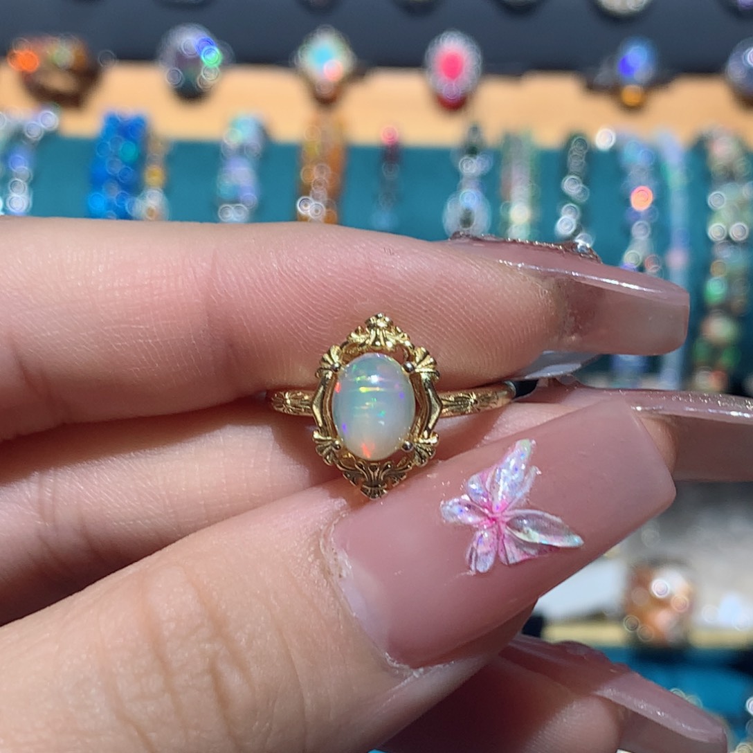 欧泊戒指银S925镶嵌福利