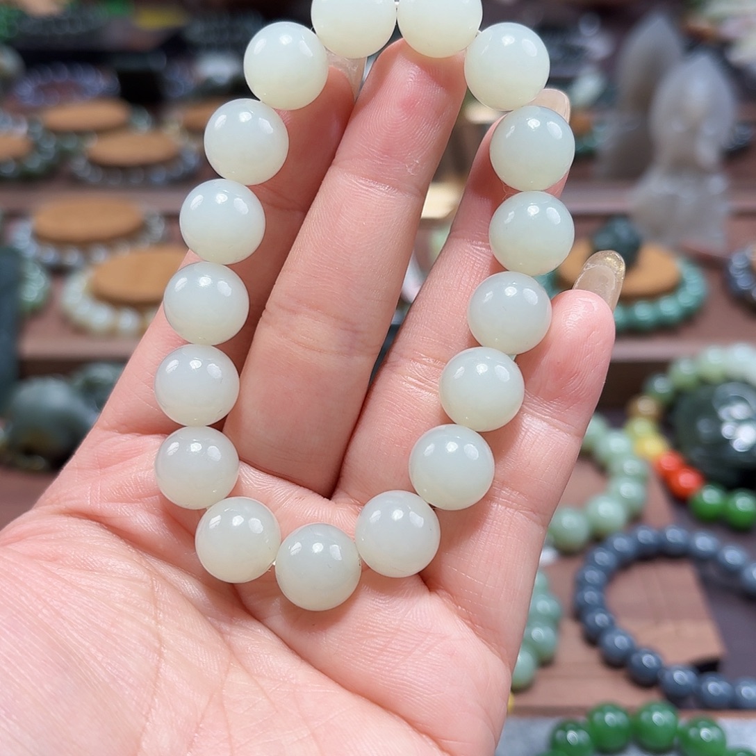 和田玉未镶嵌手链且末12 特细 