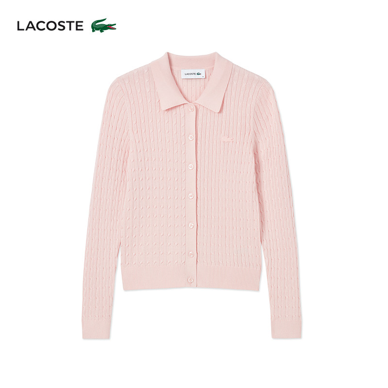 LACOSTE法国鳄鱼女装26春季新款时尚绞花翻领针织衫开衫|AF0669