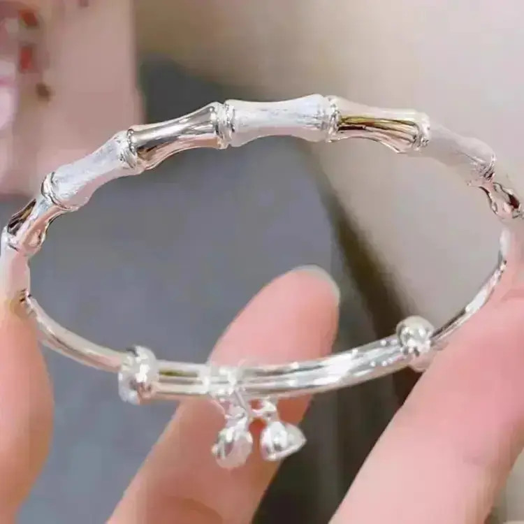 999.9银竹节两世欢推拉手镯