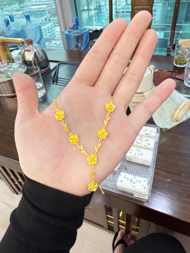 坠链均足银 足银套链 日暮磨砂玫瑰浪漫项链时尚简约大气百搭