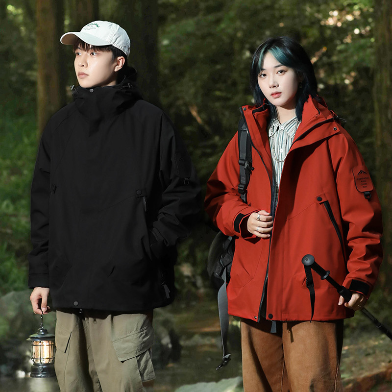 宽松型冲锋衣外套户外三合一情侣款可拆卸两件套防风防水夹克工作