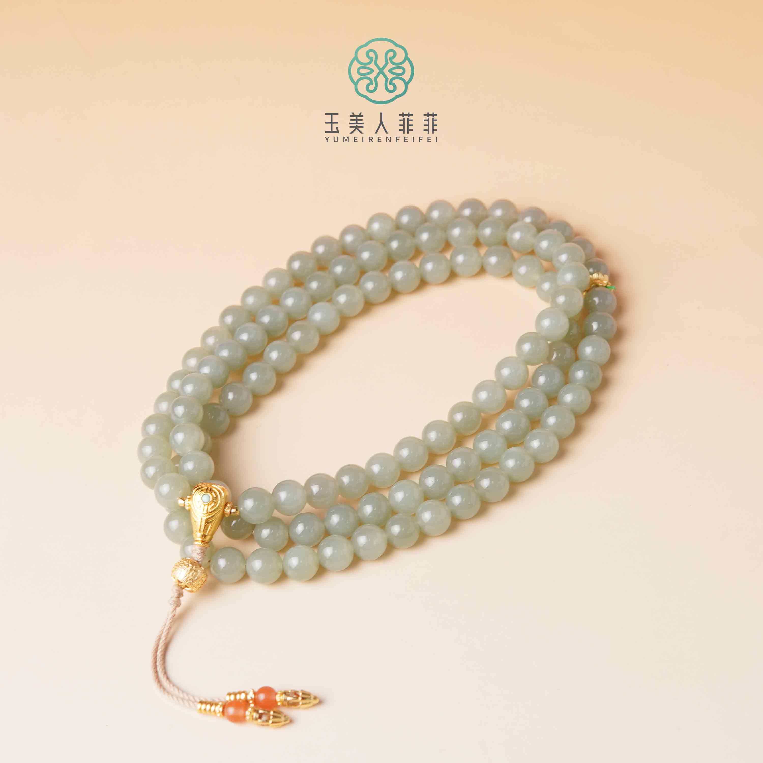 菲菲珠宝好~S925和田玉项链圆珠约8mm