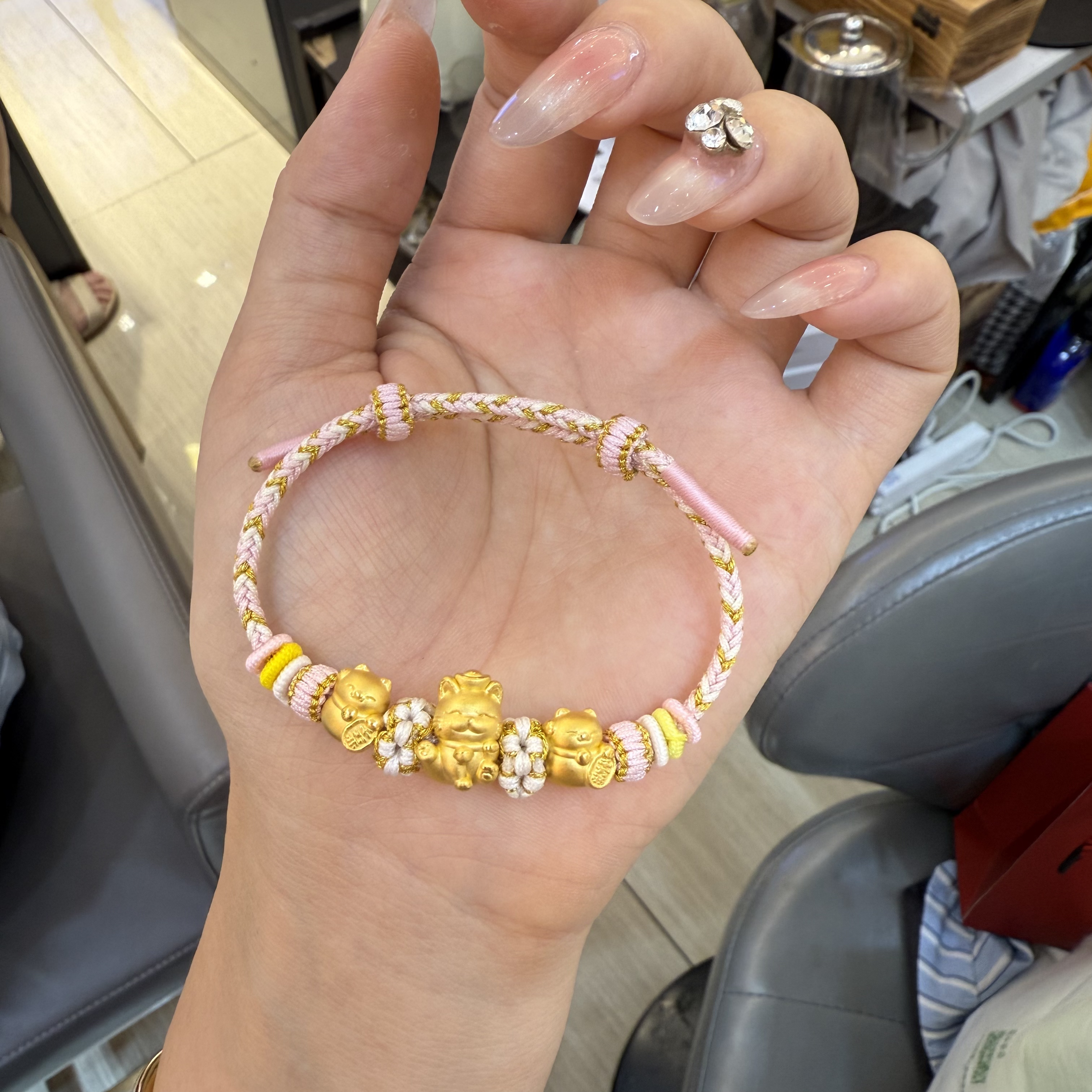 足金999招财猫搭配手工编织时尚送女友