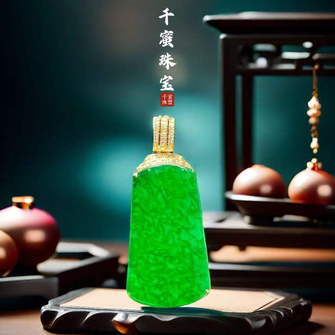 18k天然缅甸A货翡翠宁静致远简约无事牌吊坠