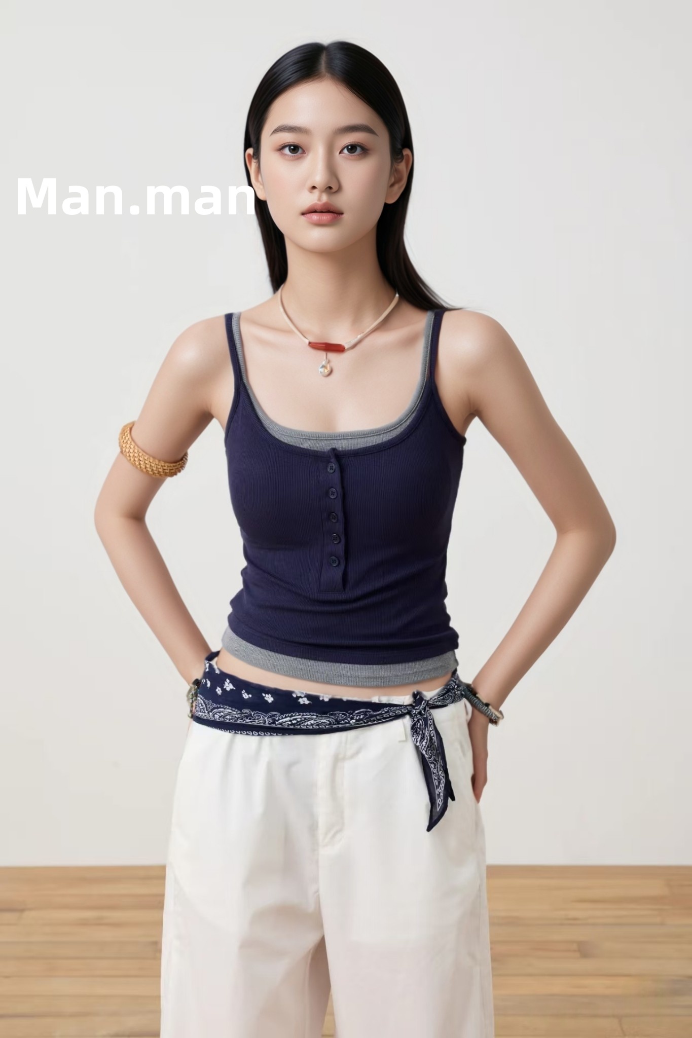 满满~撞色纽扣带杯吊带背心女修身显瘦双肩假两件打底1073