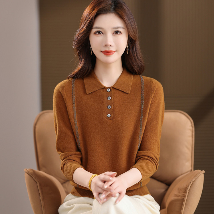 羊毛衫女100纯羊毛翻领打底毛衣时尚百搭polo领
