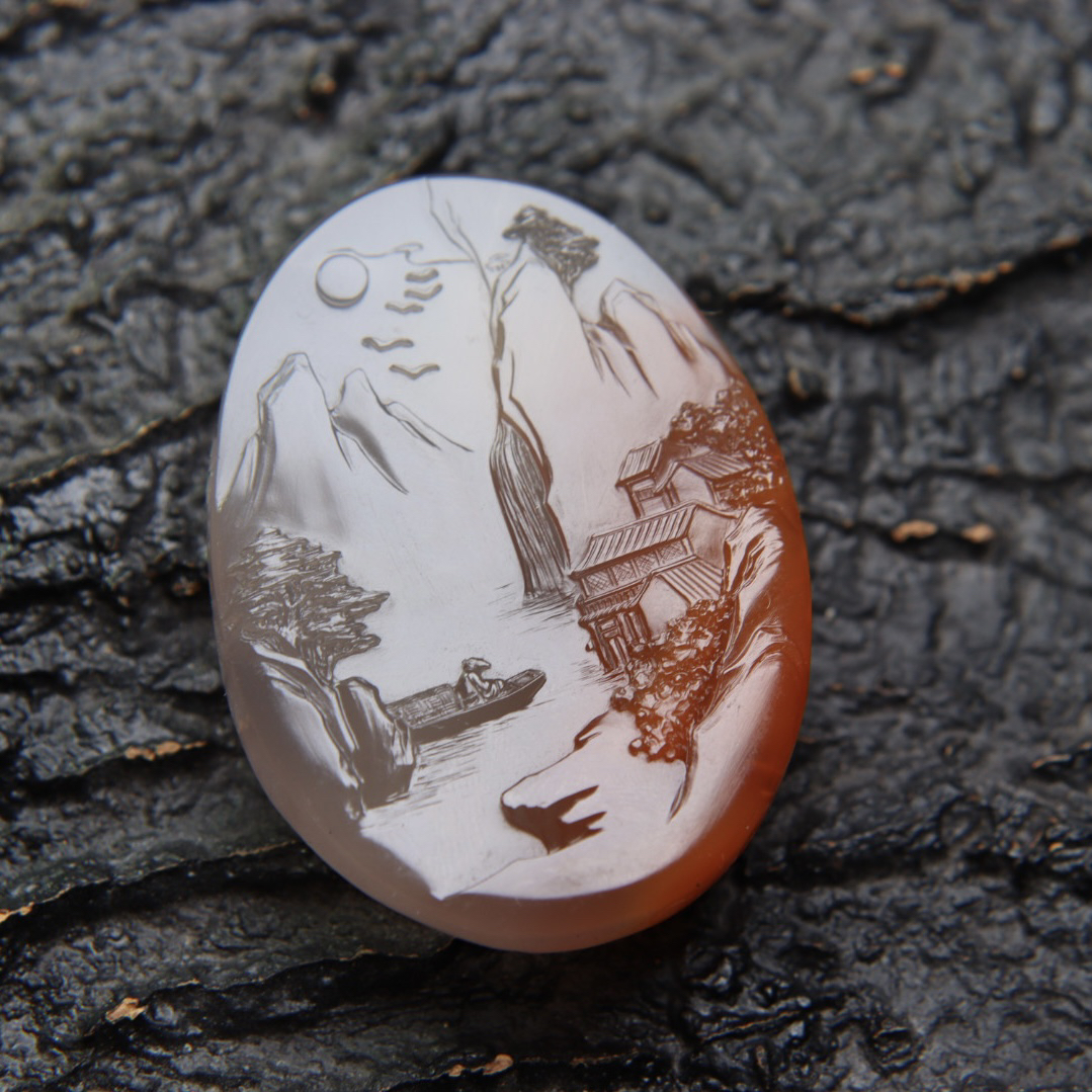 凉山南红山水意境山行挂件