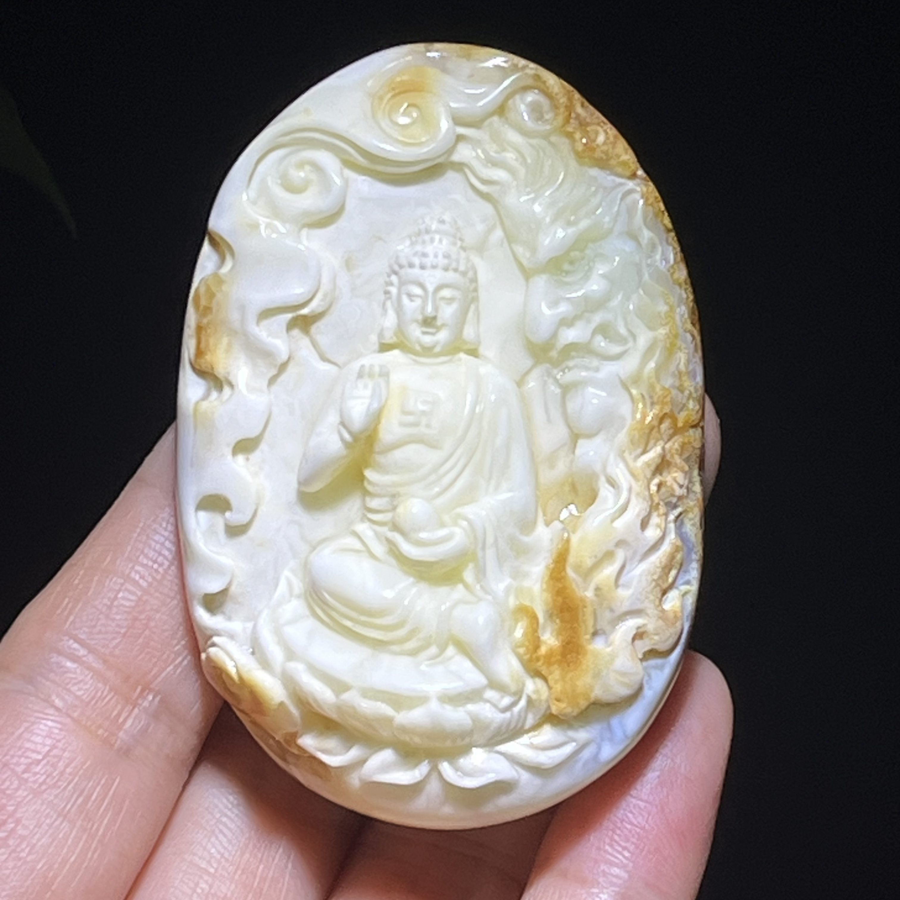 天然白蜡一念之间 精工雕刻 荧光纯白蜡 蜡质浓厚