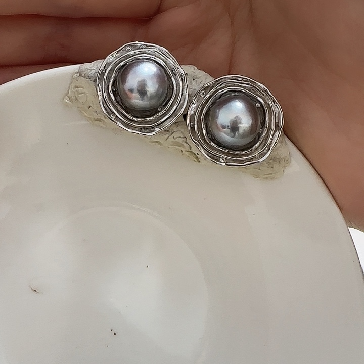 海水珍珠耳饰银S925镶嵌