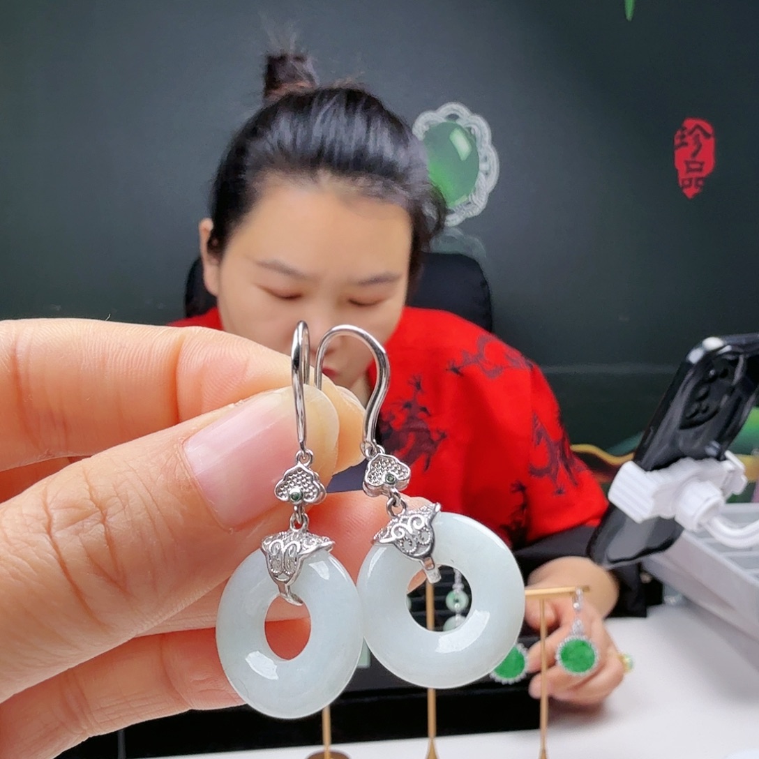 翡翠银S925镶嵌耳饰