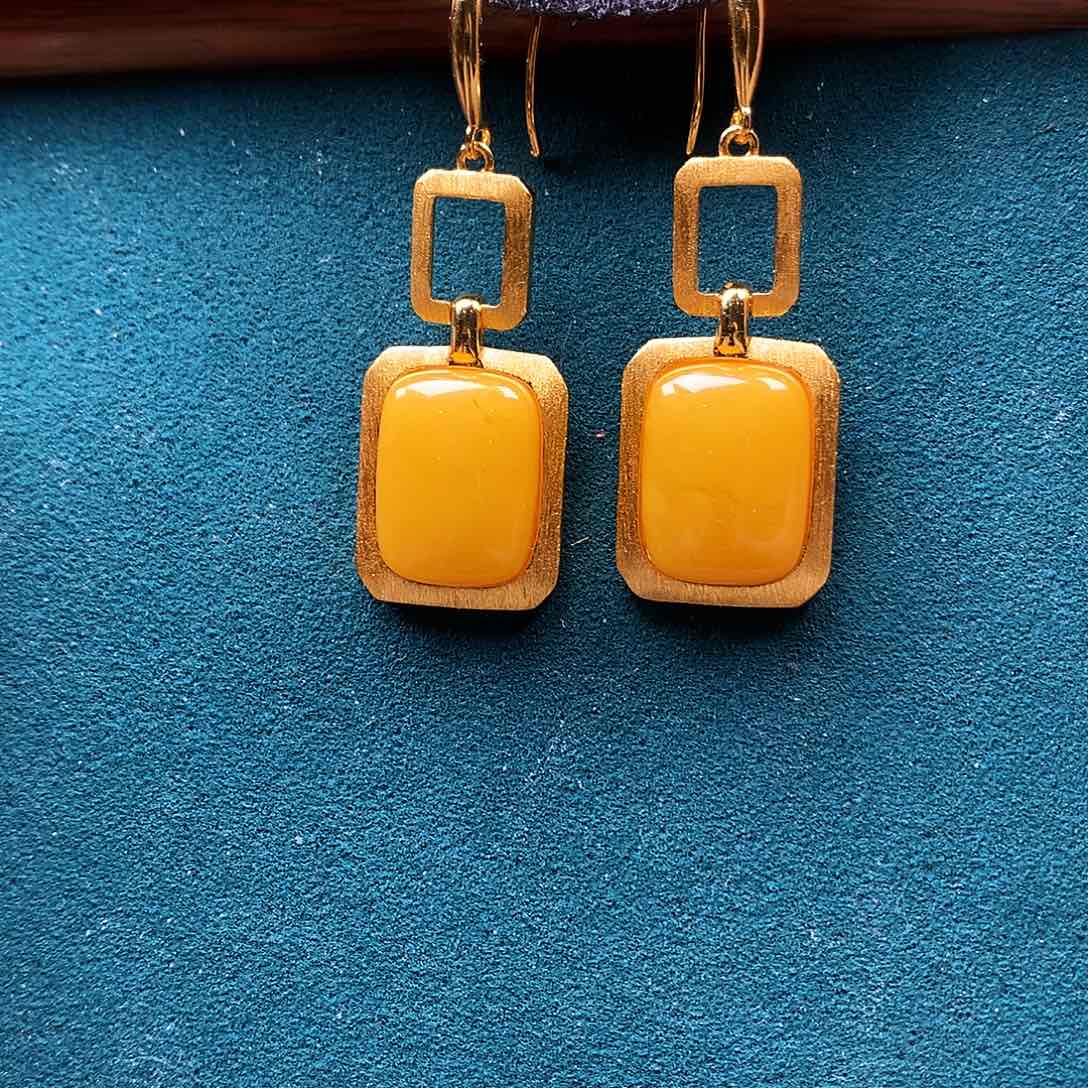 蜜蜡耳饰银S925镶嵌耳坠