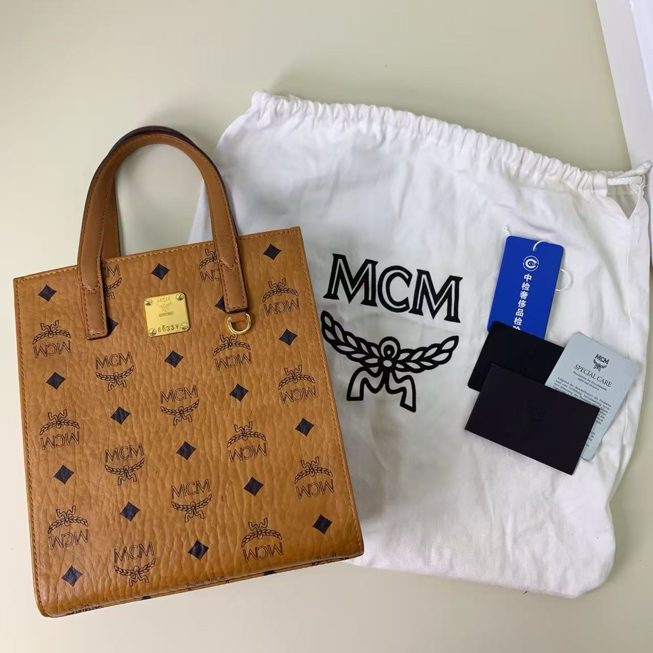 95新 MCM （静姐）干邑色琴谱tote小托特包