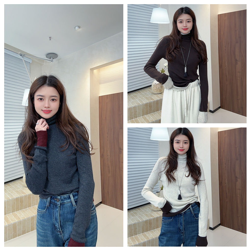 【ZMMY严选私服】冬季新款洋气内搭拼色堆堆领高领打底衫K5120407