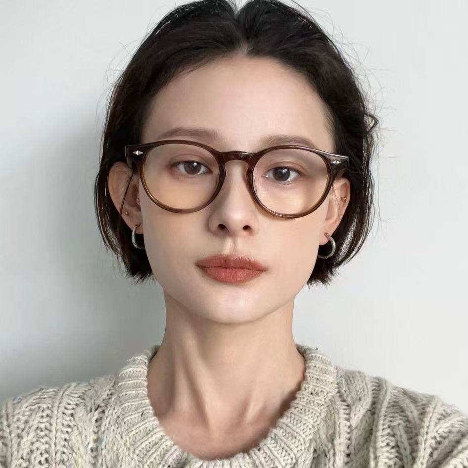 【诗歌】复古茶色可配度数素颜可配近视眼镜女高级感超轻眼板材镜框