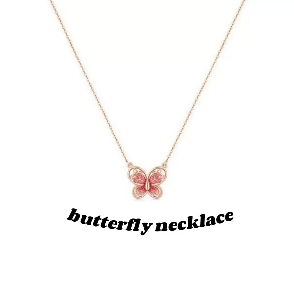 锌合金亚克力吊坠 花丝蝴蝶项链ins小众轻奢高级百搭设计气质