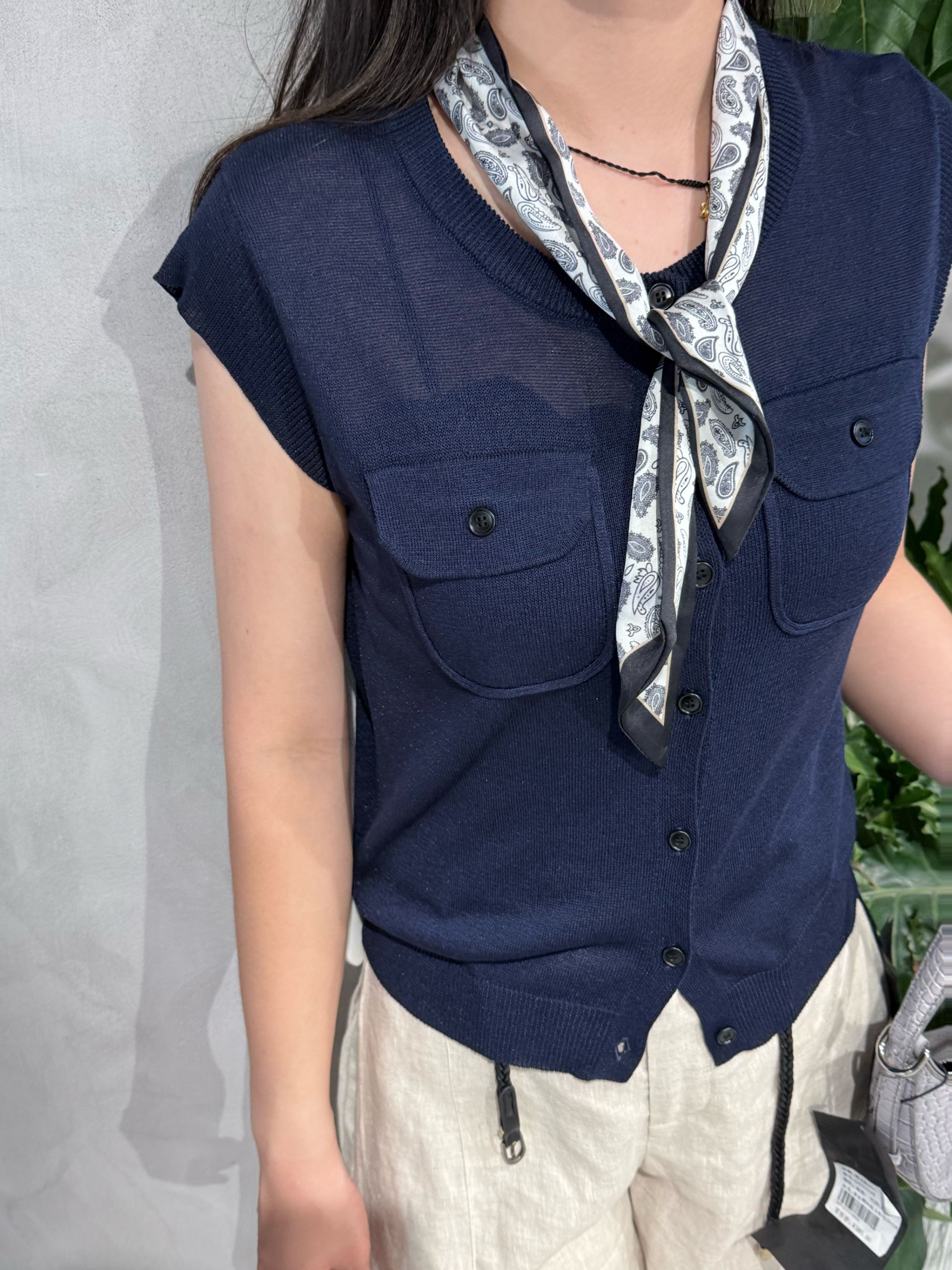 圆领丝巾针织衫夏季新款时尚通勤休闲简约薄款外穿