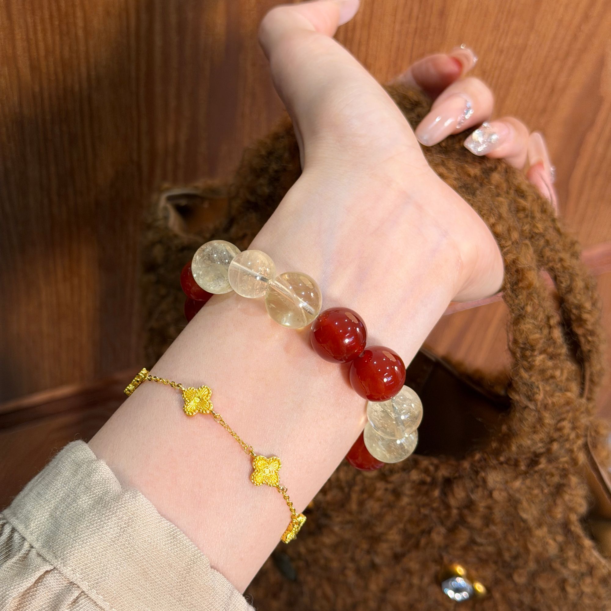 【锦上添花】14mm柠檬黄红玛瑙原创设计感天然水晶手串女高级感Y333